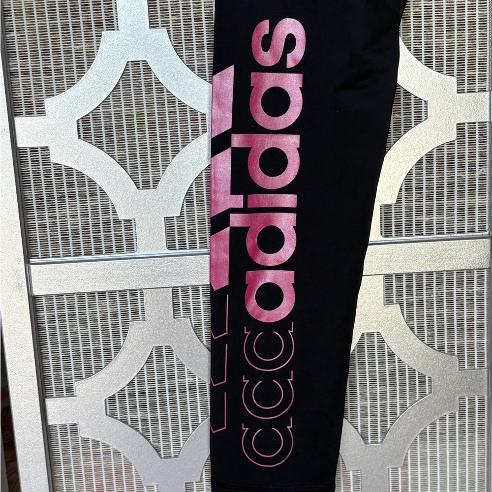 adidas Kids Leggings - Black with Pink and Blue Accents - Picture 7 of 9